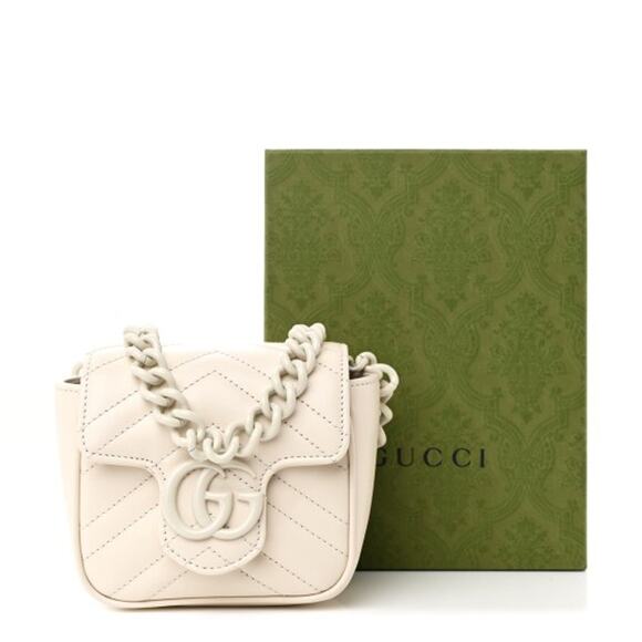 Gucci GG Marmont Matelassé Chain Shoulder Belt Bag 95 Mystic White Leather NEW - Picture 1 of 16